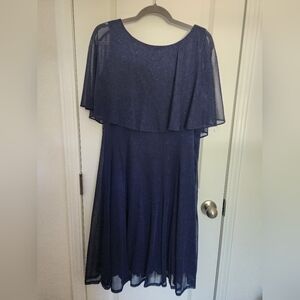 Elegant Taylor Midnight Blue Midi Dress With Sparkle. Size 18.